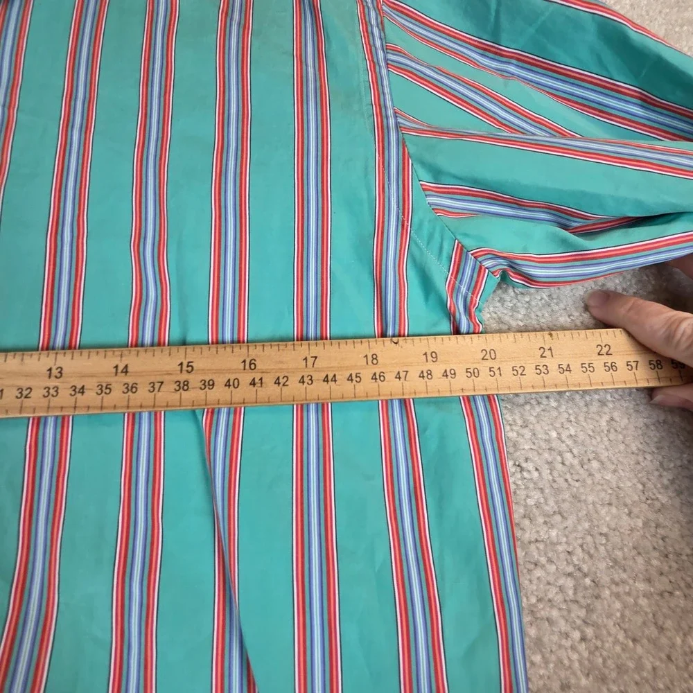 Vtg Polo Ralph Lauren Curham Teal Striped Button Down Shirt Mens 17 34/35